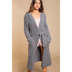 POL Berber fleece Tie Front Tunic Cardigan with Pockets
